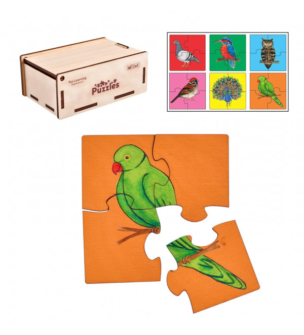 Birds Premium Puzzles for Kids, 4 Piece Wooden Jigsaw Toys, Set of 6