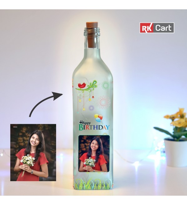 Personalized Glass Bottle with LED Light Night Table Lamp