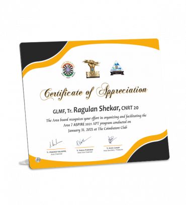 Acrylic Printed Certificate for Clubs | A3
