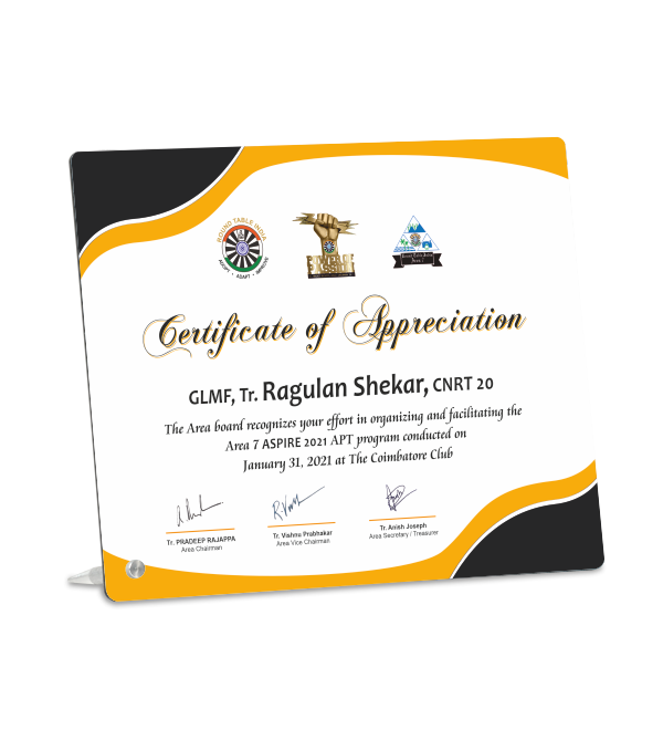 Acrylic Printed Certificate for Clubs | A3