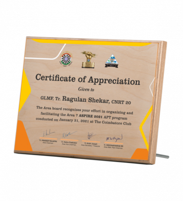 Wooden Printed Certificate for Club
