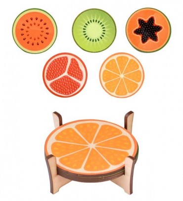 Decorative Fruit Themed Wooden Tea Coffee Juice Coasters for Home Dining