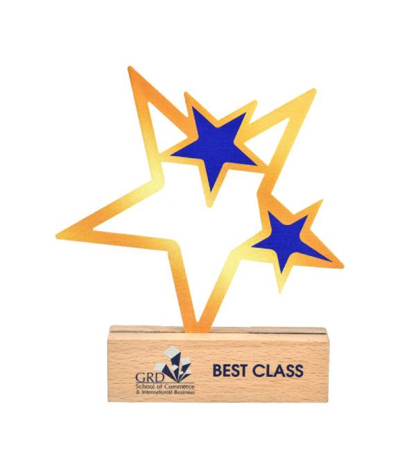 Clear Acrylic with Gold Trophy 3 Stars