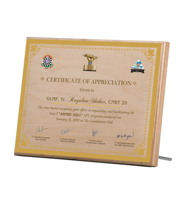 Wooden Printed Certificate for Club | A3