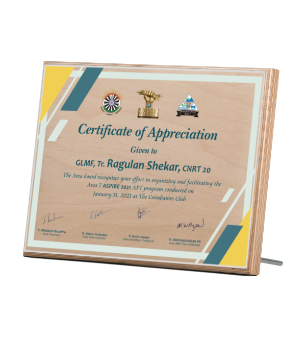 Wooden Printed Certificate for Club | A3