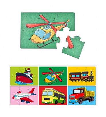 Transport Simple Puzzles for Kids, 4 Piece Wooden Jigsaw  Toys, Set of 6