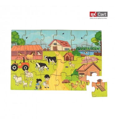 Farm Theme Puzzles for Kids, 24 Piece Wooden Jigsaw Toys