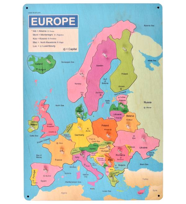 Europe map wooden puzzle board for kids