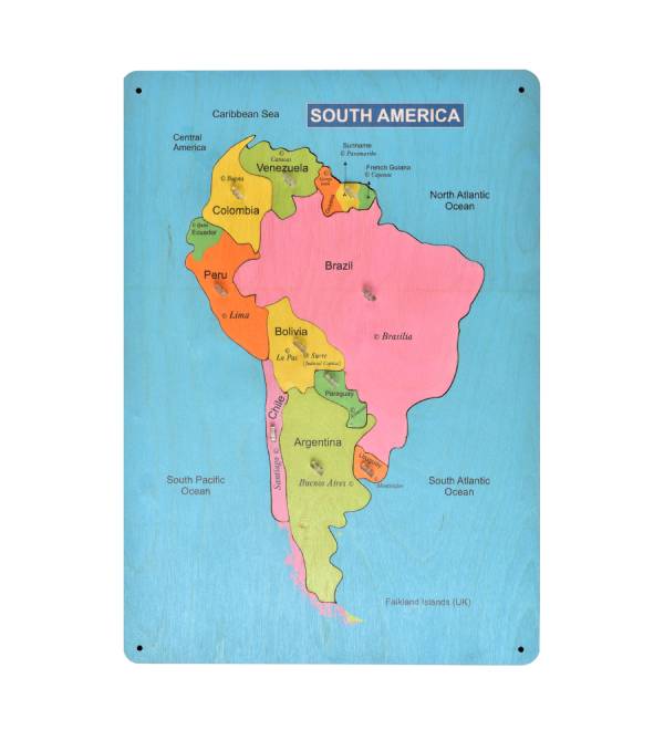 South America map wooden puzzle board for kids