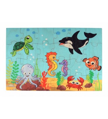 Ocean theme puzzles for kids, 24 piece wooden jigsaw toys