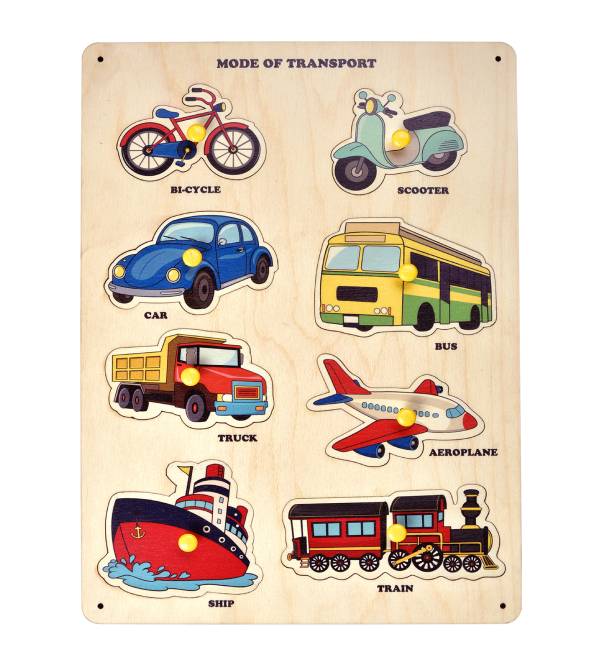 Wooden Transport and Vehicle Learning Educational Board with Knob for Kids