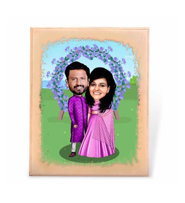 Trending Wooden Caricature for Couple