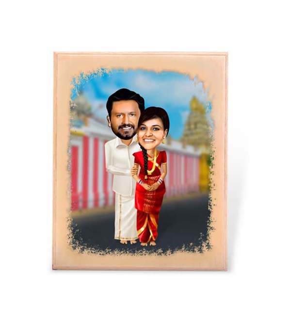 Trending Wooden Caricature for Couple