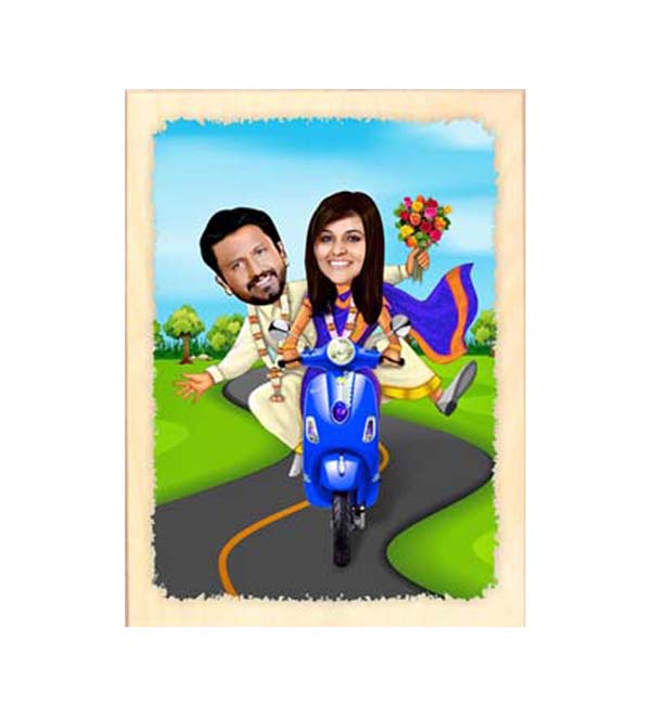 Trending Wooden Caricature for Couple