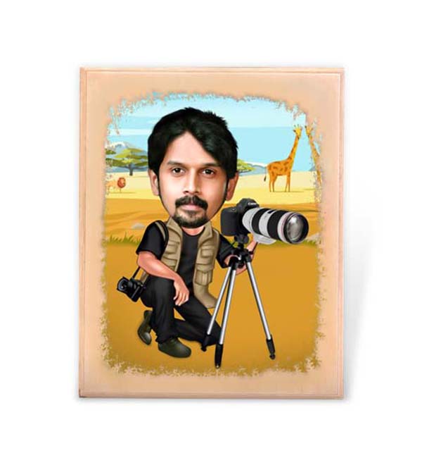 Wooden printed caricature  Boy With Camera