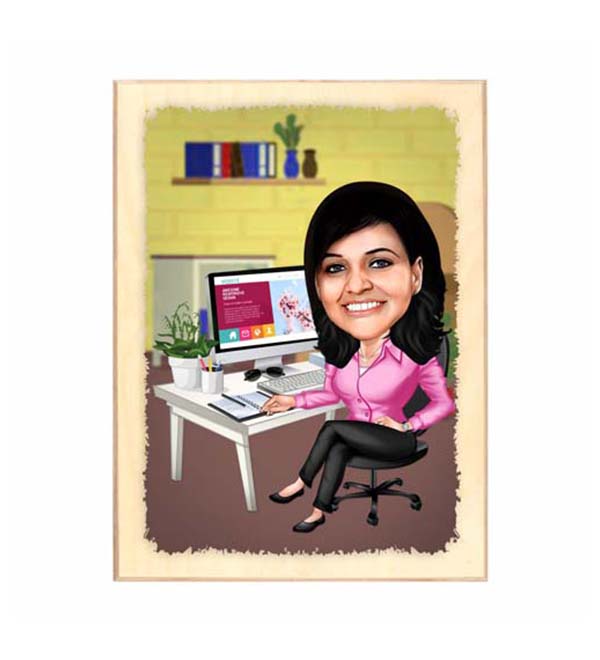 Wooden printed caricature for office girls