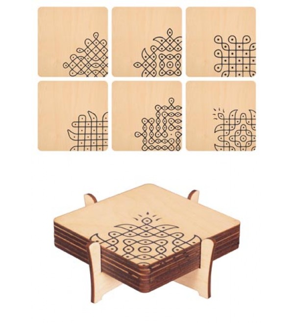 Decorative Theme Wooden Coasters, Kolam Theme