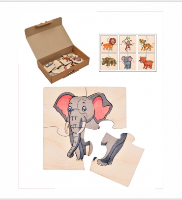 Wild Animal Premium Wooden puzzles for kids, 4 Piece Wooden Jigsaw Toys, Set of 6