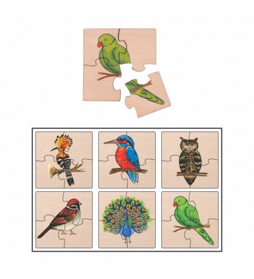 Birds Simple Puzzles for Kids, 4 Piece Wooden Jigsaw Toys, Set of 6