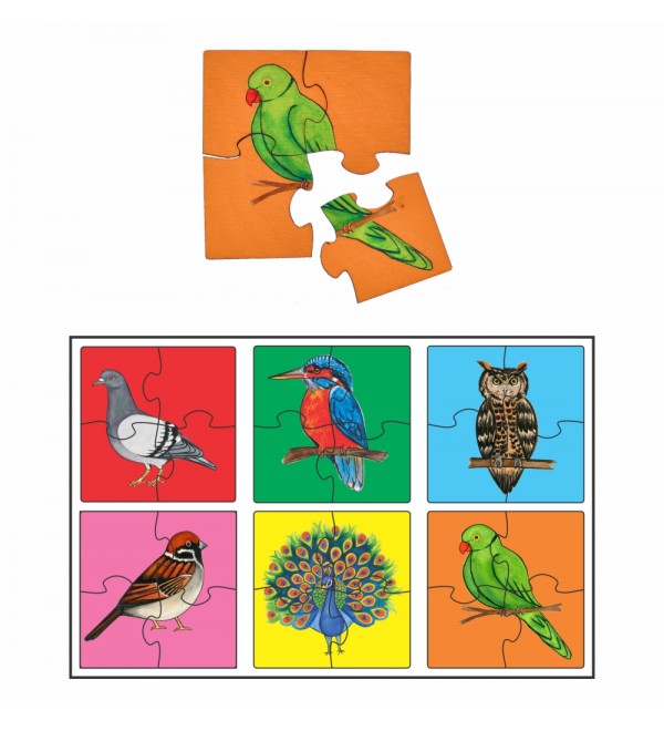 Birds Premium Puzzles for Kids, 4 Piece Wooden Jigsaw Toys, Set of 6