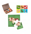 Farm animals simple puzzles for kids, 4 piece wooden jigsaw toys, Set of 6