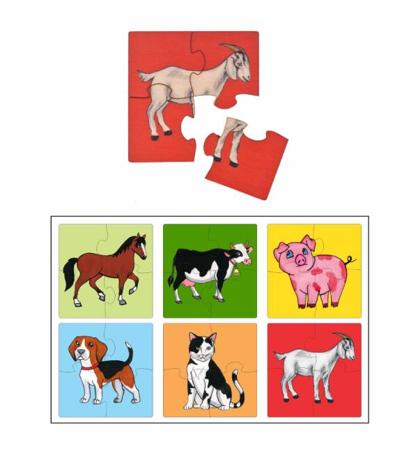Farm animals premium puzzles for kids, 4 piece wooden jigsaw toys, Set of 6
