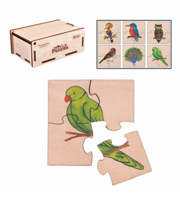Birds Simple Puzzles for Kids, 4 Piece Wooden Jigsaw Toys, Set of 6