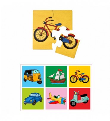 Transport Simple Puzzles for Kids, 4 Piece Wooden Jigsaw Toys, Set of 6