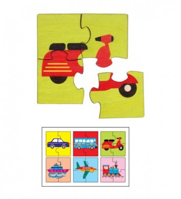 Transport Premium Puzzles for Kids, 4 Piece Wooden Jigsaw Toys, Set of 6