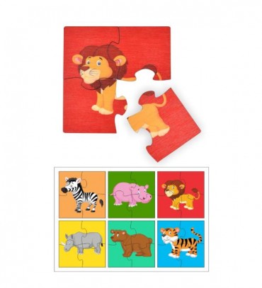 Wild Animal Premium Wooden puzzles for kids, 4 Piece Wooden Jigsaw Toys, Set of 6