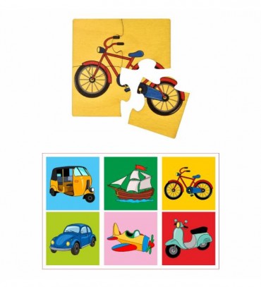 Transport Premium Puzzles for Kids, 4 Piece Wooden Jigsaw Toys, Set of 6 